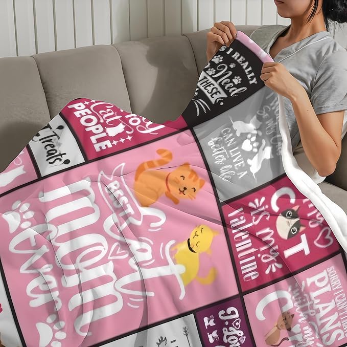 Cat Mom Blanket 60"x50", Cat Lover/Lady Gifts for Women, Cat Mom Gifts for Women, Cats Gifts for Cat Lovers, Best Cats Mom Ever Gift, Soft Throw Blanket for Christmas, Mothers Day