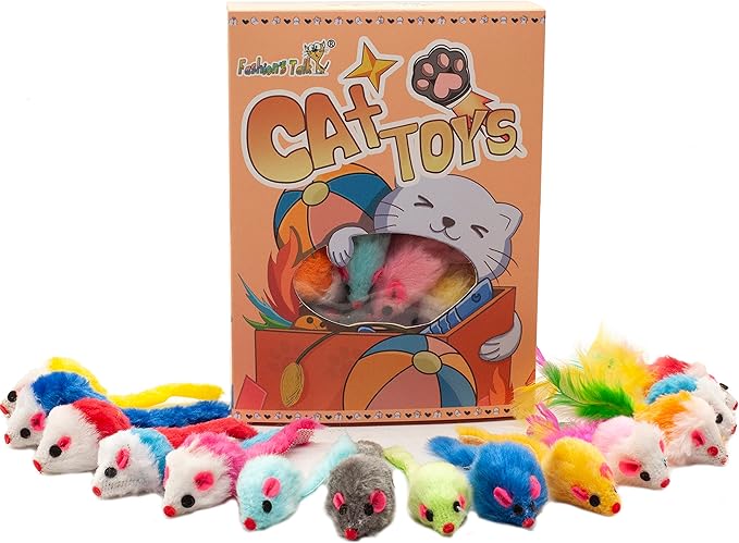 Fashion's Talk 48-Count Assorted Mice Cat Toys Furry Rattle Mouse Kitten Toy Mini Mice for Indoor Cats Interactive Play Color Varies