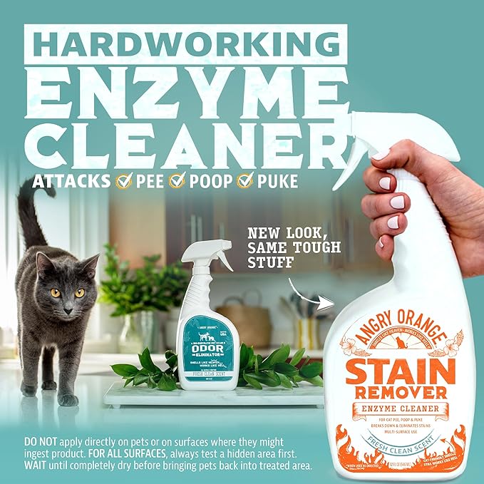 ANGRY ORANGE Stain & Odor Remover - 32oz Enzyme Pet Cleaner - Dog & Cat Urine Destroyer and Stain Remover - Fresh Scented Cleaning Solution - Puppy Supplies