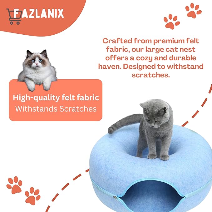 Medium Blue Pet Round Tunnel Cave | Toy Hiding Tent for Pets, Kittens, Rabbits, Puppies | Flexible Zipper Detachable Design Size 50x50x20cm, 0.72 Kg