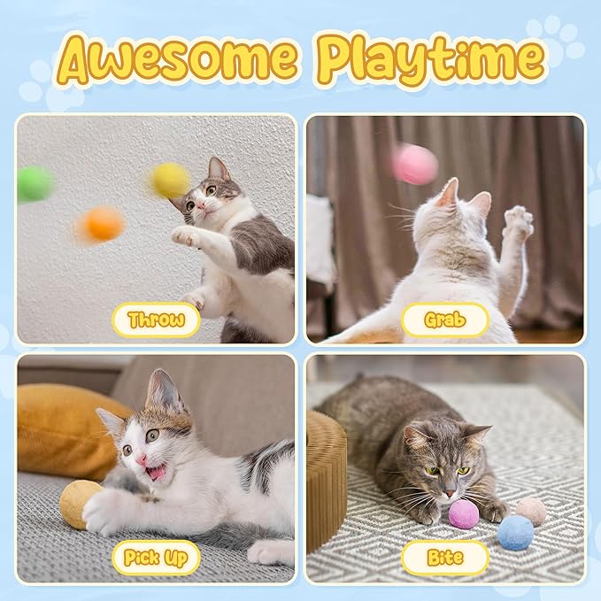 Cat Toy Ball Launcher, Interactive Cat Toy for Indoor Cat, Cat Gun with 70 Plush Balls, Cat Toy for House Cats, Exercise Toys for Kitten and Adult Cats, Kitten Toys, YELLOW BLUE