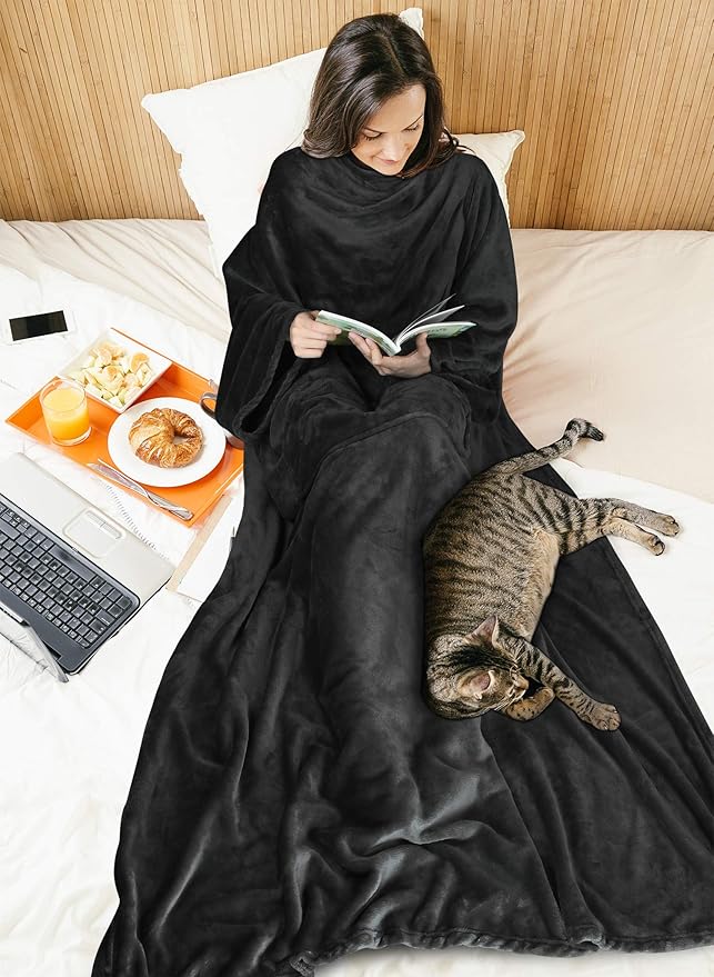 Solaris Wearable Blanket with Sleeves for Adults, Softness Comfort Warmth Fleece Gift for Women Men, Snuggy Body Throw TV Blanket for Home Office Lounge, Gift for Your Lover