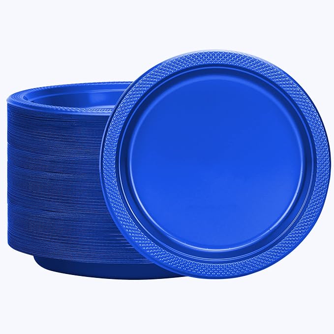 Blue Plastic Plates 9 Inch - 600 count Solid Round Party For Weddings, BBQs, Birthday Disposable Dessert (82290 (case))