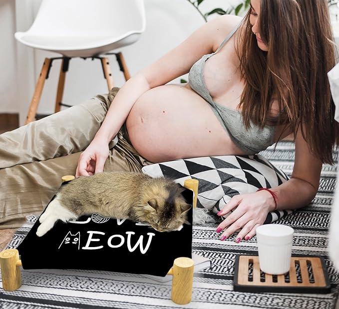 Cozy Live Love Meow Cat Beds, Wooden Hammock Bed for Indoor Cats, All Seasons Comfort, Cat Bed Also Suitable for Small Dogs, Pet Beds