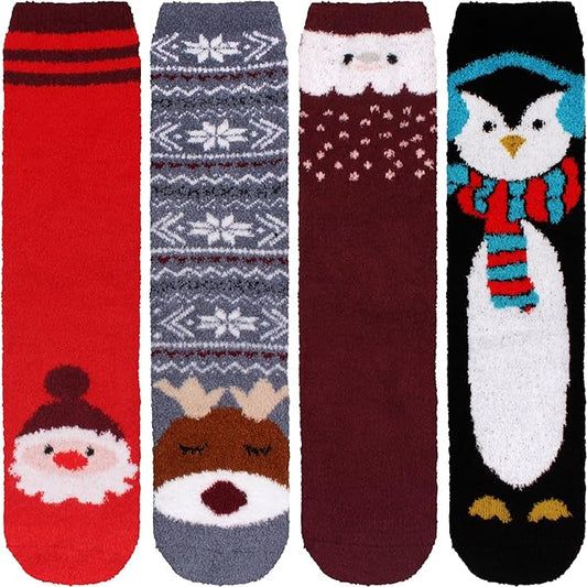 BambooMN Women's Super Soft Warm Microfiber Fuzzy Cozy Animal Socks or Christmas Winter Animal Socks, Value Pack
