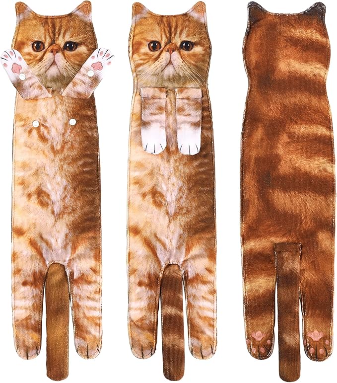 Cat Funny Hand Towels for Bathroom Kitchen- Cute Decorative Kitten Decor Hanging Face Towels- Unique Housewarming Valentines Mothers Birthday Gifts for Women Mom Cat Lovers