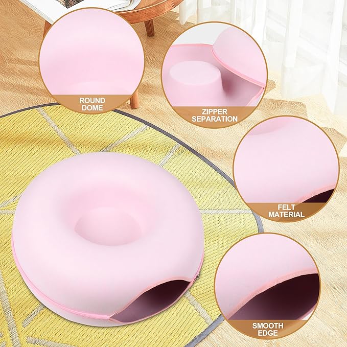 Cat Tunnel Bed, Cat Cave Bed ，Beds for Indoor Cats - Large Cat House for Pet Cat Cave ，Detachable Round Felt & Washable Interior Cat Play Tunnel for Small Pets (24 Inch, Pink)