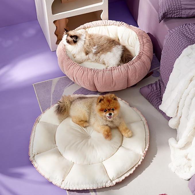 Lesure Cat Beds for Indoor Cats - Washable Cute Cat Beds with Versatile Dual-Use Design, Reversible Donut Pet Bed for Puppy and Kitten, 21x21x7 Inches