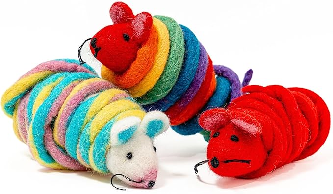 Catch a Mouse by The Tail Wool Cat Mouse Toy with a 6-Ft Tail for Indoor Cats Kittens. Cute Toy Mouse, Mouse Cat Toy, Rat Plush Toy, Fake Mice. No Catnip. Pride (Rainbow)