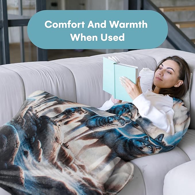 Dawhud Direct Wolf Fleece Blanket - Soft Plush, Cozy Throw for Kids and Adults - Throw Blanket with Pack of Wolves Over Forest Print, Ideal for Beds, Couches, and Travel - 60 x 50 Inches