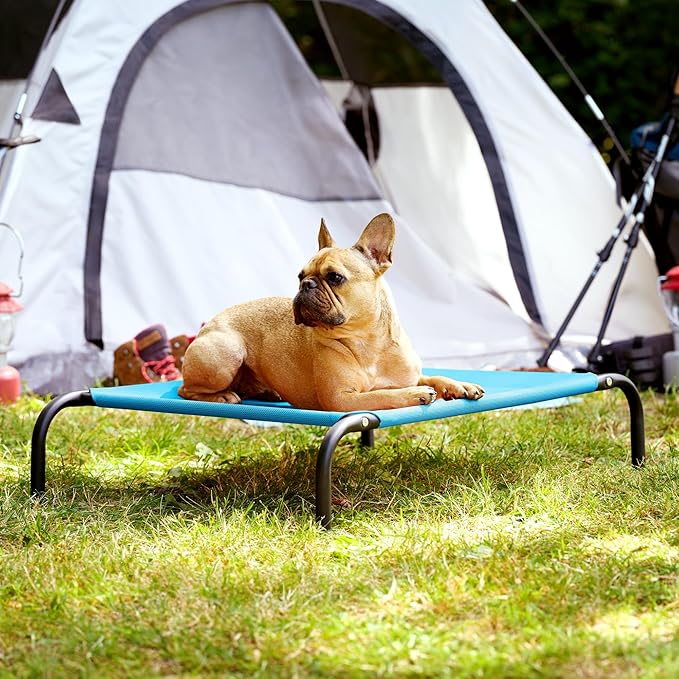 FurHaven Elevated Pet Cots - Cooling & Breathable Nylon Mesh Hammock for Small Dogs & Cats/Easy-to-Assemble / / Durable and Reinforced/Perfect for Rest & Relaxation Outdoors - Capri Blue, Small