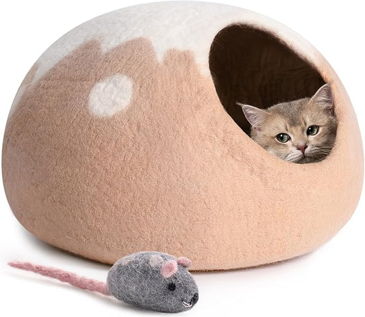 Cat Cave Bed -Handmade Wool Cat Bed Cave, Cat Bed Cat House, Felt Cat Caves for Indoor Cats and Kittens