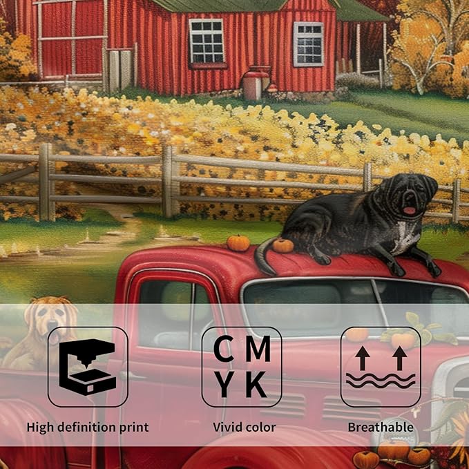 Giwawa Fall Farm Dogs Hand Towels Set of 2 Red Truck Decorative Dish Towel Soft Absorbent Seasonal Bath Towels for Bathroom Kitchen Spa Yoga