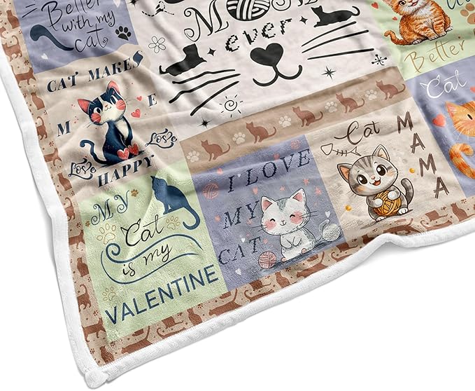 Cat Mom Gifts Throw Blankets for Women,Cat Mom Blankets Fleece Throw Blanket Cozy Soft Lightweight Couch Sofa Bed,Blue Blankets Bedding Gifts for Cat Lover for Mothers Day