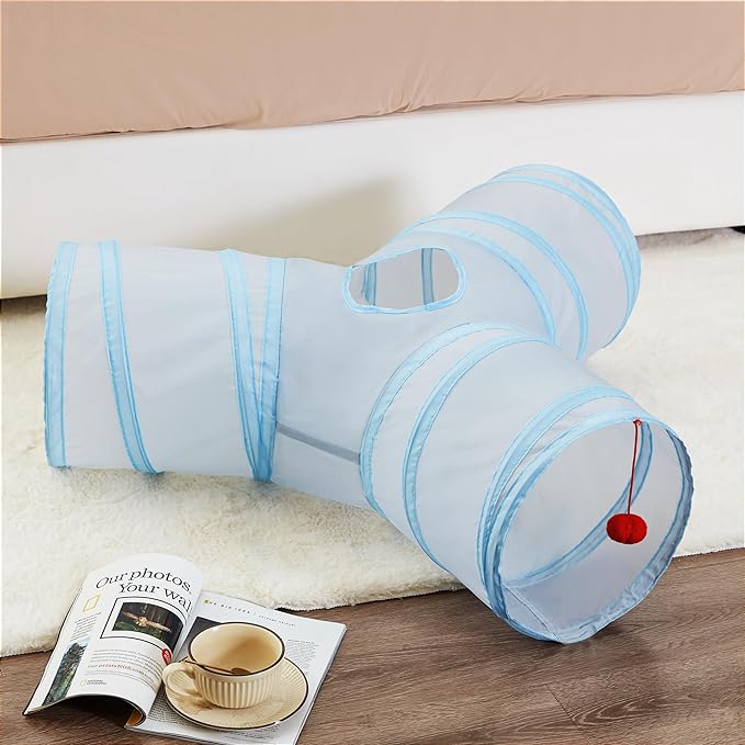 Tempcore Pet Cat Tunnel Tube Cat Toys 3 Way Collapsible, Cat Tunnels for Indoor Cats，Kitty Tunnel Bored Cat Pet Toys Peek Hole Toy Ball Cat, Puppy, Kitty, Kitten, Rabbit Light Grey