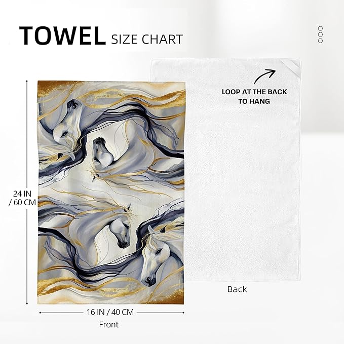 Abstract Horse Dish Towels for Kitchen Drying, Golden Kitchen Towels Decorative Set of 2, Cute Absorbent Hand Dish Cloths for Cooking Baking Bar Bathroom Decor, Gifts for Horse Lovers