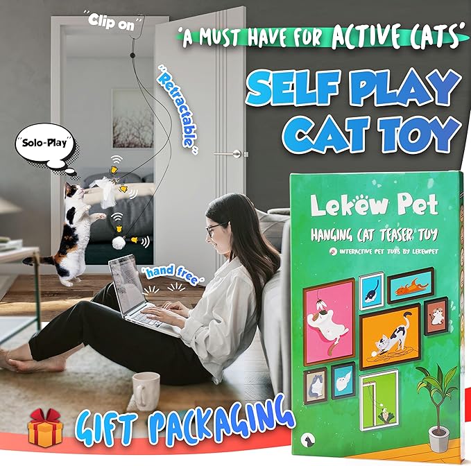 Retractable Cat Feather Toys 7PCS Refills with Bell, Interactive Doorway Hanging Teaser Toys for Indoor Cats, Kitten Play Exercise Feather Teaser Toys