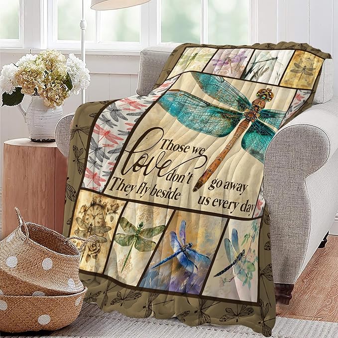 Dragonfly Print Blanket Dragonflies Memorial Throw Blankets Gifts for Couch Sofa Bed Stuff Decor Lightweight Soft Cozy Fleece Plush Warm Flannel Bedding for Lover Men Women Teen Adults 50"x60"