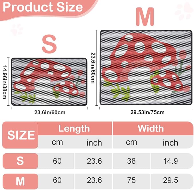 Bienbee Cat Litter Mat, 30"x24" Cat Litter Trapping Mat, Double Layer Litter Mat with Non-Slip Rubber Bottom, Urine and Water Proof, Keeps Floors Clean Mushroom L