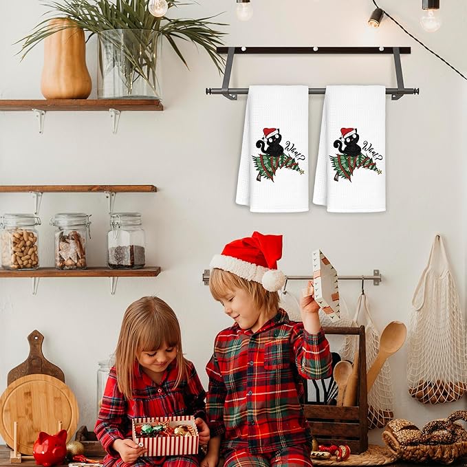 Black Cat Christmas Towels, Cat Lovers Gift, 16x24 in