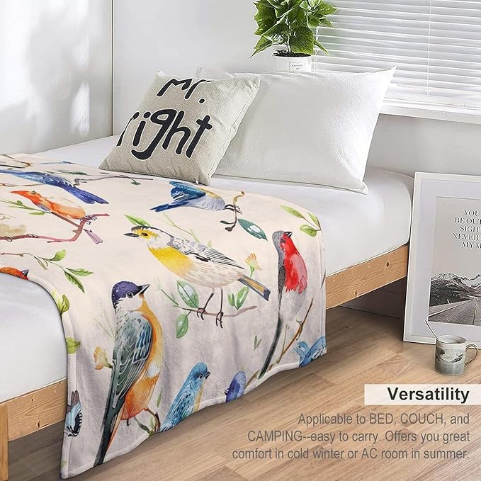 Birds Blanket Spring Gifts for Girls & Boys - Soft, Warm Fleece & Flannel Plush Blankets for Bed, Sofa & Couch - 60"x80"