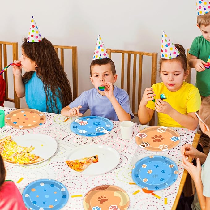 48Pcs 7" Blue Dog Birthday Party Paper Plates Puppy Party Supplies Blue Paw Dessert Tableware Set Paw Shaped Disposable Dinnerware Plates for Kids Girls Cartoon Birthday Decorations Party Favors