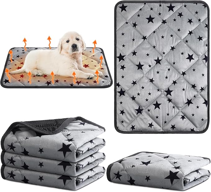 Namalu 4 Pack Self Warming Cat Bed Self Heating Cat Mat Star Pattern Soft Dog Crate Pad Thermal Pet Bed Mat Anti Slip Kennel Mat Washable Pet Warming Bed for Outdoor Indoor (20 x 27.5 Inch,Rectangle)