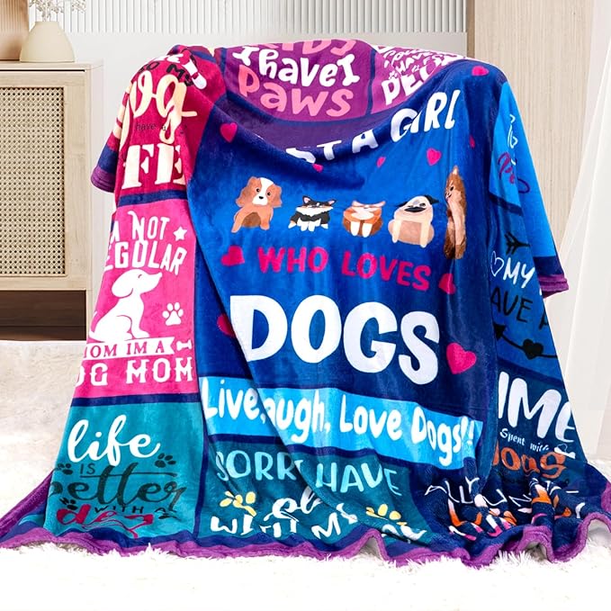 Dog Themed Blanket Gifts for Dog Girls Just a Girl Who Loves Dogs 40" X 50" Soft Throw Blanket Christmas Birthday Present for Dogs Lovers