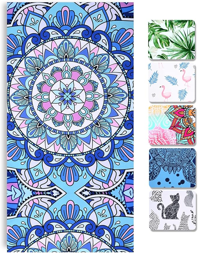LIVILAN Mandala Microfiber Beach Towel, 30x60 Oversized, Boho Bohemian Design, Soft, Quick Dry, Super Absorbent, Thin, for Pool, Swim, Travel, Bath, Unique Blue Mandala Gifts for Women, Kids
