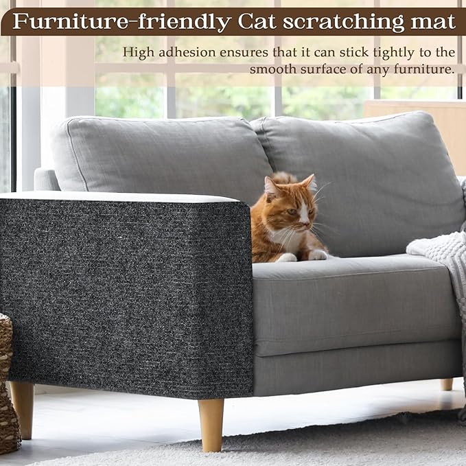 Cat Scratching Mat, 78.7"x15.7" Cat Carpet Self-Adhesive Carpet Mat Trimmable Replacement for Cat Tree, Cat Wall Scratcher, Cat Scratching Post, Shelf Shelves Couch Furniture DIY Protector, Dark Grey
