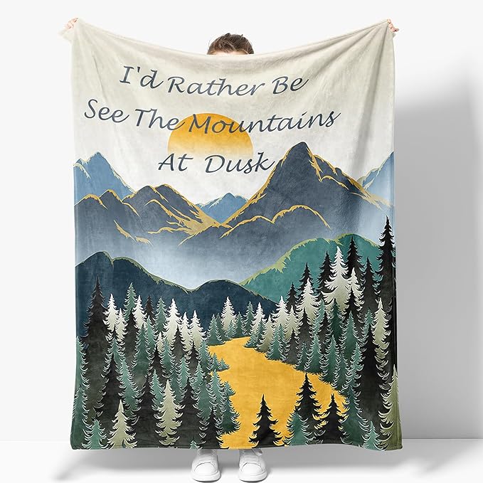 Mountain Blanket Personalized Gifts for Women Girls Mom Kids Adult Teen Birthday Christmas Valentine Present Sunset Theme Decor Home Bedroom Living Room Sofa Couch Soft Cozy Plush Fleece Throw 60"x50"