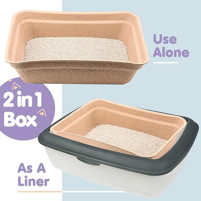 8 Pieces Disposable Litter Boxes for Cats Paper Cat Litter Tray Portable 2 in 1 Kitten Litter Box for Cat, Hamster, Guinea Pig, Mice, Small Animals, 16.7 x 12.8 x 4.1 inch