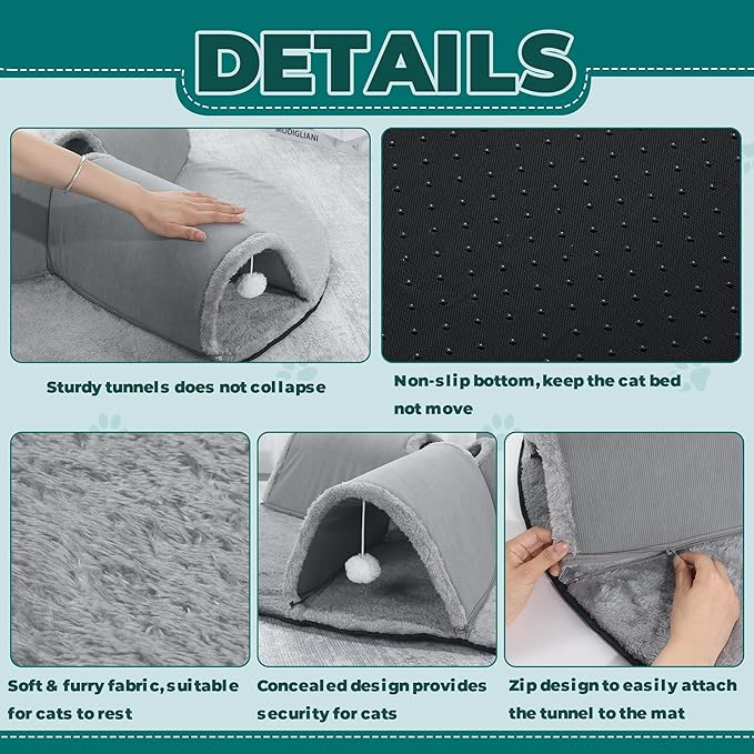 HOMBYS Extra Large 28" Cat Tunnel Bed for Indoor Cats, 2-in-1 Cat Bed with Y Shape Cat Tunnel, Cat Carpet Tunnel for Multi-Pets Family, Detachable, Washable for Cats and Small Pets