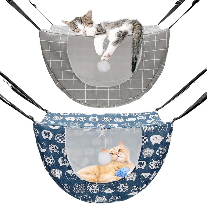 2 Pieces Cat Cage Hammock Hanging Pet Bed Double Layer Soft Plush Hanging Pet Bed Comfortable Hammock Bed for Indoor Cats Kitten Ferret Hamster Rabbit or Small Animals, 2 Styles (Cat and Plaid)