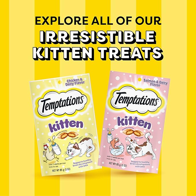 Temptations Kitten Crunchy and Soft Treats Chicken and Dairy Flavor, 3 oz. Pouch, (Pack of 12)