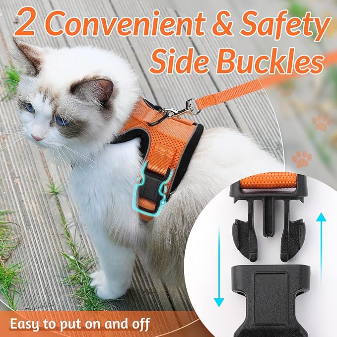 rabbitgoo Cat Harness and Leash for Walking, Escape Proof Soft Adjustable Vest Harnesses for Cats, Easy Control Breathable Reflective Strips Jacket, Orange, XS