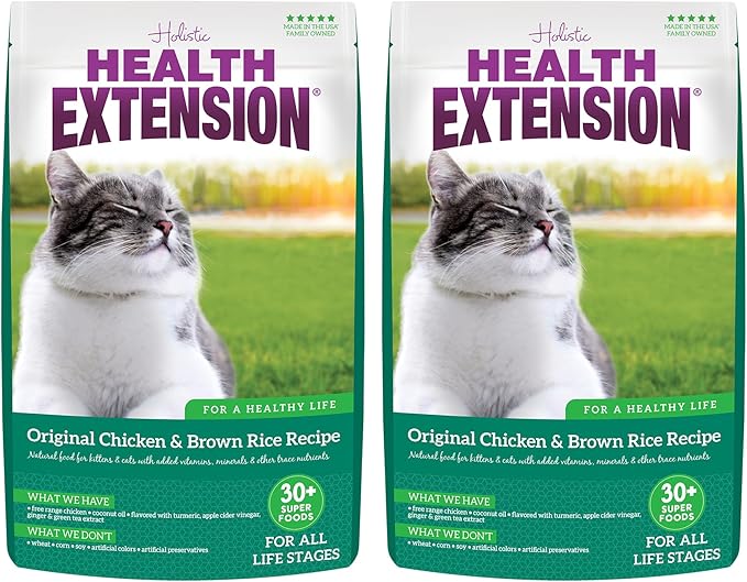 Health Extension Dry Cat Food, (4 lb / 1.81 kg) - Chicken & Brown Rice Recipe with Added Vitamins, Minerals, and Probiotics, Suitable for All Cats & Kittens (Pack of 2)