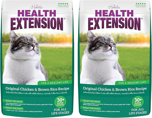 Health Extension Dry Cat Food, (4 lb / 1.81 kg) - Chicken & Brown Rice Recipe with Added Vitamins, Minerals, and Probiotics, Suitable for All Cats & Kittens (Pack of 2)