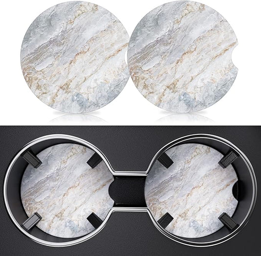 2 Pack Car Cup Holder Coaster, 2.63 inch Anti Slip Insert Absorbent Ceramic Car Coaster with Cork Base and Finger Notch, Cute Car Accessories Interior for Women, Cute Car Coasters., CH0025