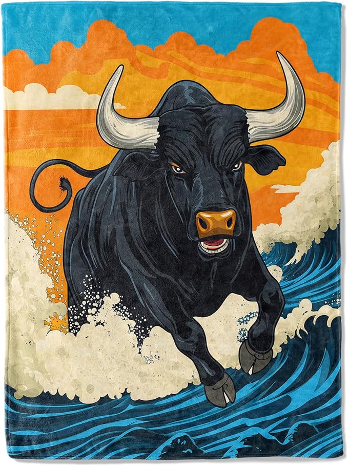 Majestic Bull Theme Blanket - Super Soft, Cozy, Lightweight Flannel Throw - Warm, Plush Blanket for Couch, Bed, Office, Travel, Outdoor Ideal Gift for Adult - 50×60in