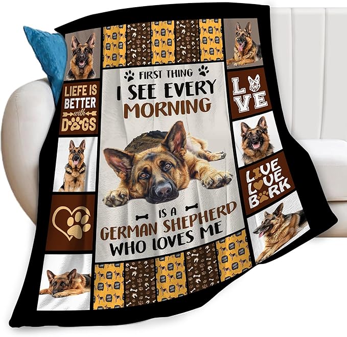 German Shepherd Dog Print Blanket Best Dog Pet Animal Throw Blankets for Couch Sofa Stuff Decor Gifts Lightweight Soft Cozy Fleece Plush Warm Flannel Bedding for Lover Man Woman Teen Adults 50"x60"
