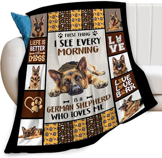 German Shepherd Dog Print Blanket Best Dog Pet Animal Throw Blankets for Couch Sofa Stuff Decor Gifts Lightweight Soft Cozy Fleece Plush Warm Flannel Bedding for Lover Man Woman Teen Adults 60"x80"