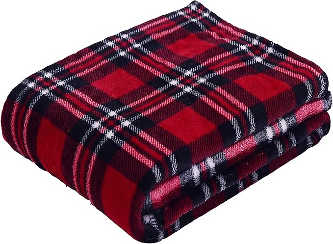 Elegant Comfort Velvet Touch Ultra Plush Christmas Holiday Printed Fleece Throw/Blanket-50 x 60inch, (Plaid)