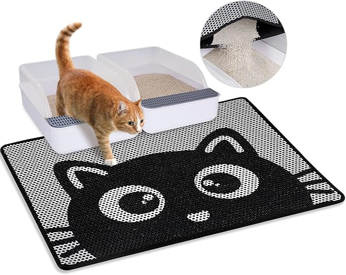 Bienbee Cat Litter Mat, 30"x24" Litter Mat Double Layer Litter Trapping Mat, Reduces Tracking and Keeps Floors Clean, Black Cat L