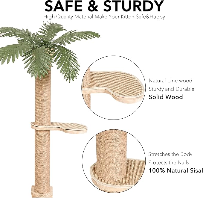 Wall Mounted Cat Scratcher for Indoor Cats, 38 Inch Cat Wall Shelves with Scratching Posts and Pedal, Suitable for Adults Cats, Kitten and All Type of Cats, Sturdy and Non-Slip for Easy Assembly.