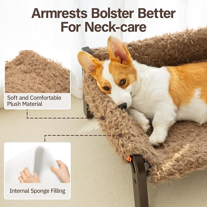 MEWOOFUN Cat Couch,Cat Sofa Elevated Cat Bed Small Elevated Dog Bed Cat Beds for Indoor Cats Kitten Bed with Non-Slip Bottom Pet Bed Indoor/Outdoor Up to 44 Lbs(Plush Brown)