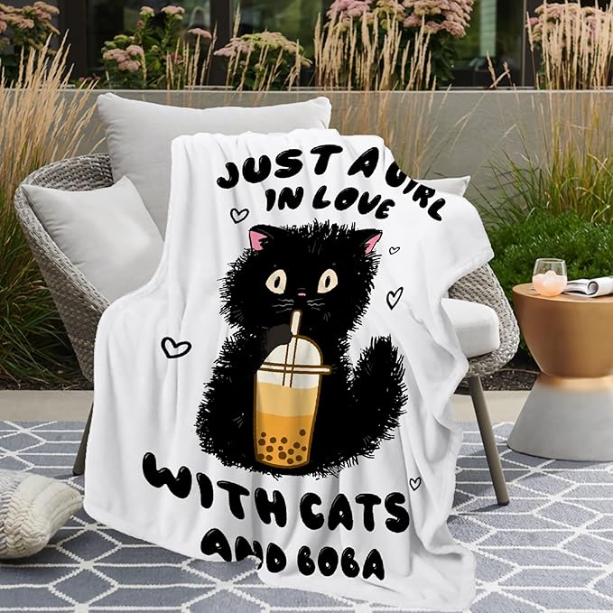 Just A Girl Love Cat Throw Blanket Super Soft Cozy Black Cat Blanket for Girl Kid Adult Cat Lovers Gift Cute Pet Cat Fleece Blanket for Couch Bed Sofa Chair Dorm Home Decor 40"x 30"Extra Small for Pet