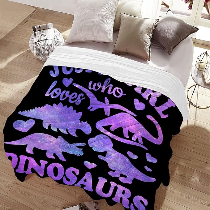 Dinosaur Blanket Gift for Women Kid Plush Just A Girl Who Loves Dinosaurs Soft Throw Dino Comfy Sheet Jurassic Animal Lover Fans Gifts Lightweight Flannel Blankets for Couch Sofa-50x60 Inches