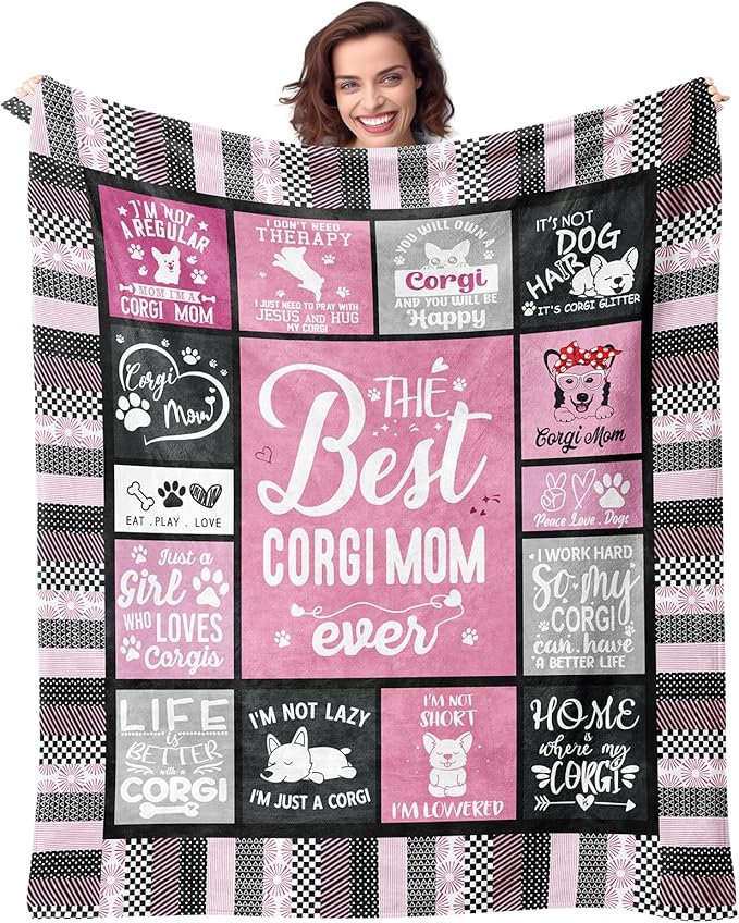 Corgi Mom Blanket for Dog Lovers Women Best Corgi Mom Ever 50”x60” Soft Throw Blanket Christmas Dog Themed Gifts for Girls