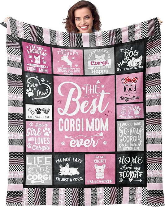 Corgi Mom Blanket for Dog Lovers Women Best Corgi Mom Ever 50”x60” Soft Throw Blanket Christmas Dog Themed Gifts for Girls